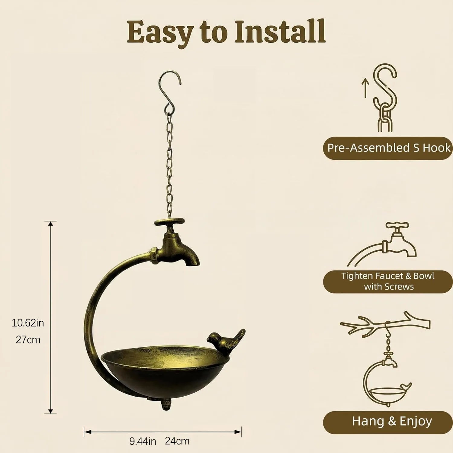 🐦 Vintage Outdoor Bird Bath & Feeder