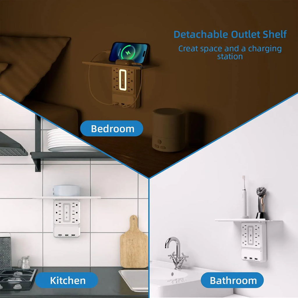 9-in-1 Outlet Extender with Shelf & Nightlight – The Ultimate Power Hub for Any Room 🔌✨