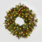 Foldable Pre-Lit Christmas Wreath with 200 Warm-White LEDs
