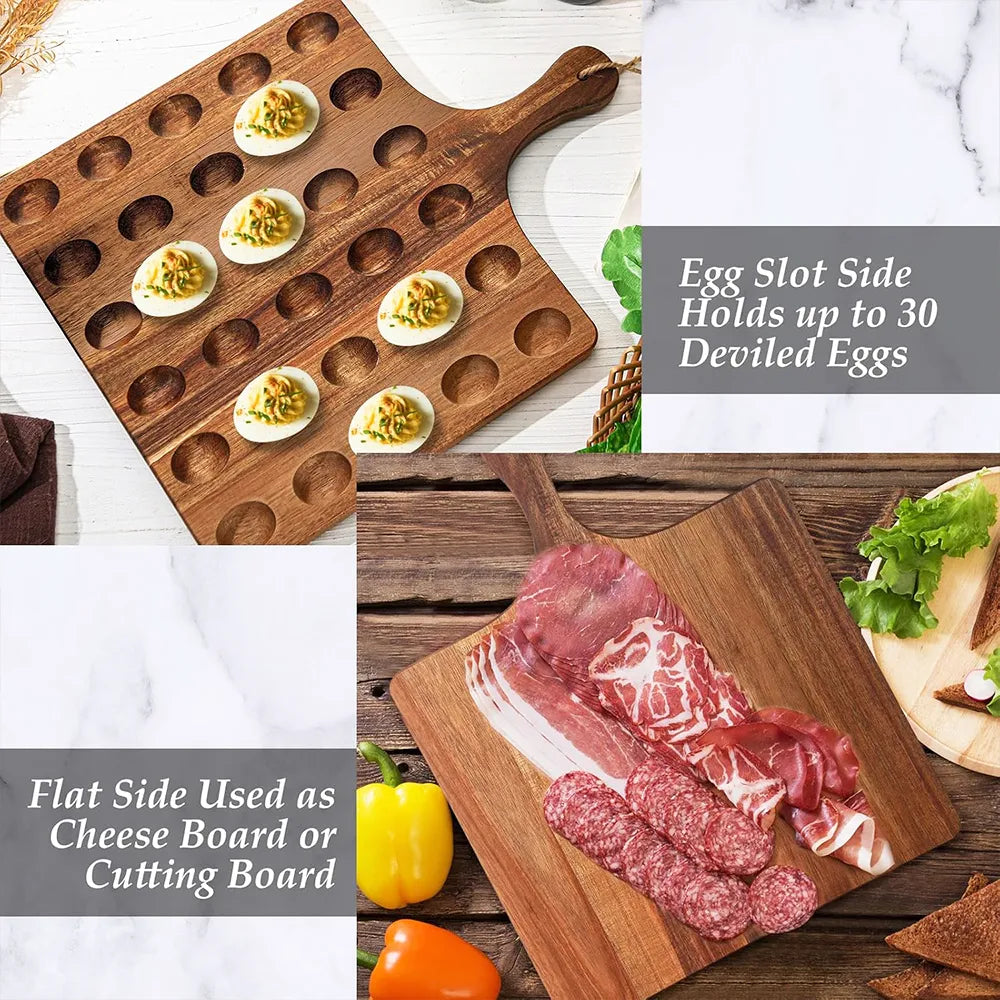 🥚 Double-Sided Wooden Deviled Egg Tray & Serving Board