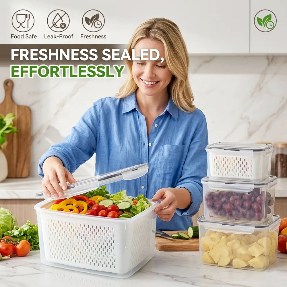 🍓 Refrigerator Food Storage Containers – Keep Fruits Fresh