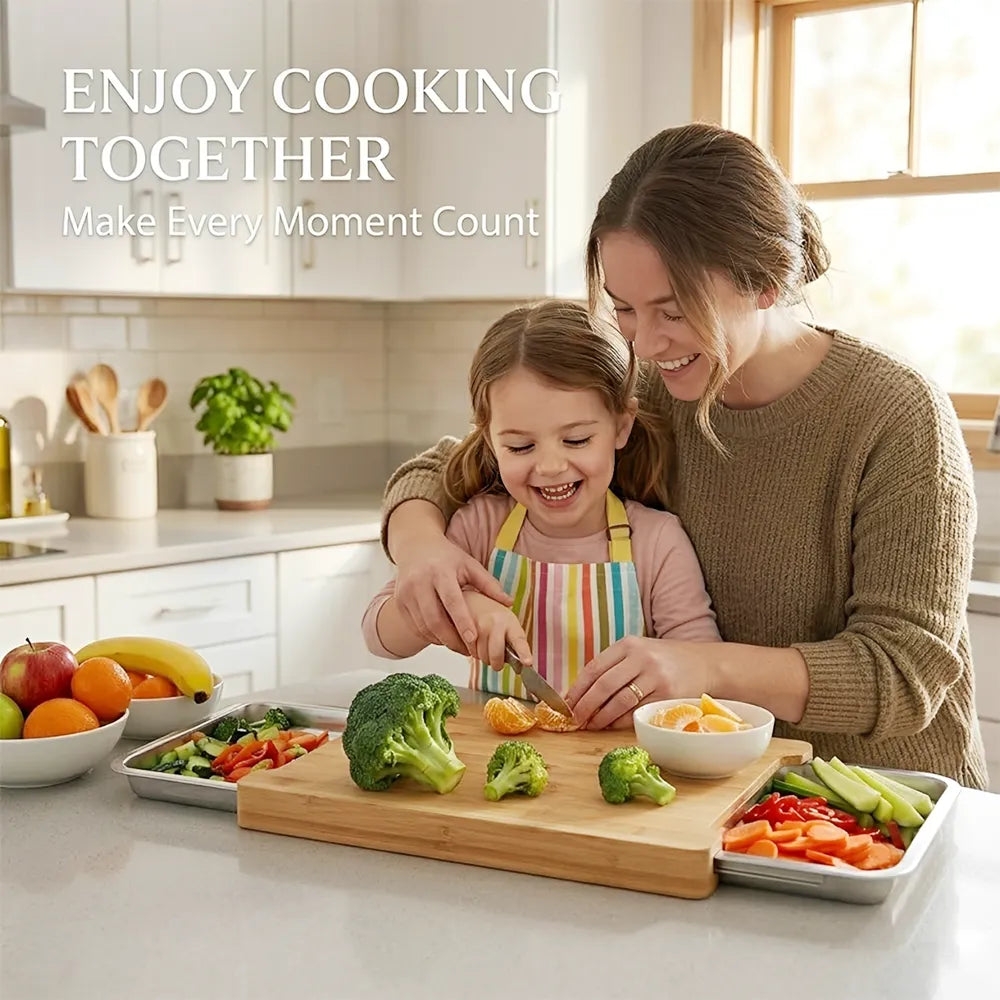 🥦Wooden Cutting Board with Slide-Out Trays