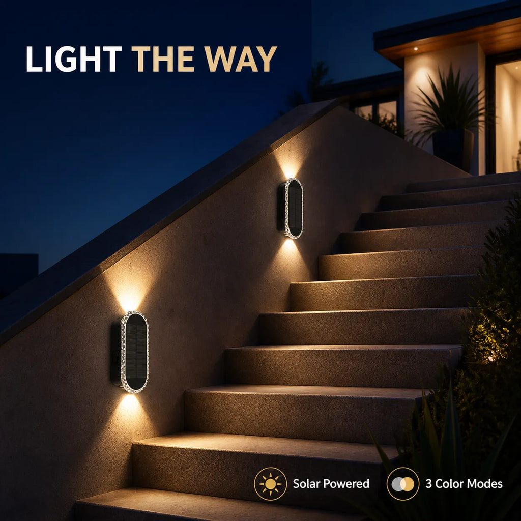 Solar Up & Down Wall Lights – 3 Color Modes, 2-Pack