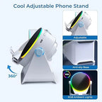 🔊 2-in-1 Wireless Induction Speaker & Adjustable Phone Stand with RGB Ambient Light