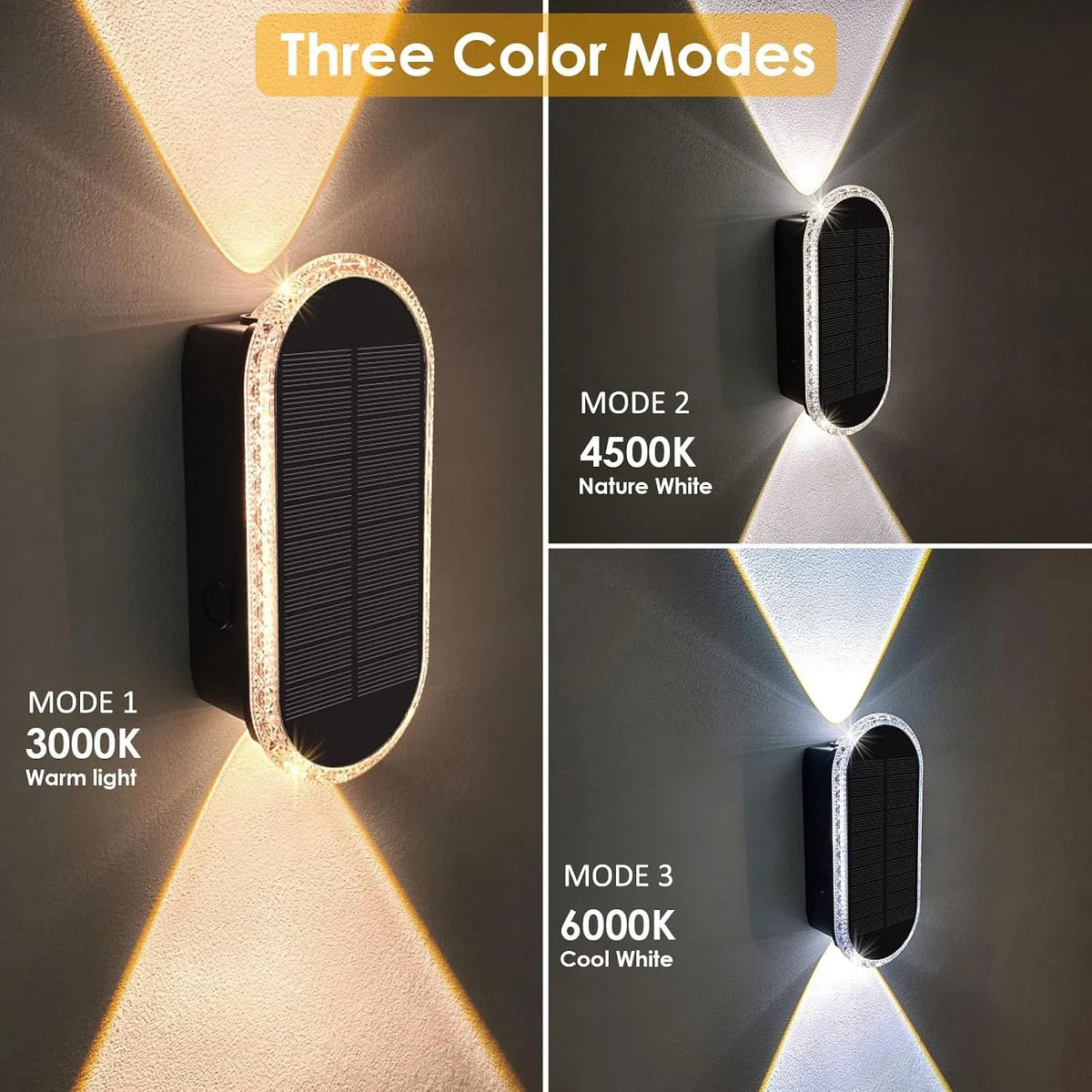 Solar Up & Down Wall Lights – 3 Color Modes, 2-Pack