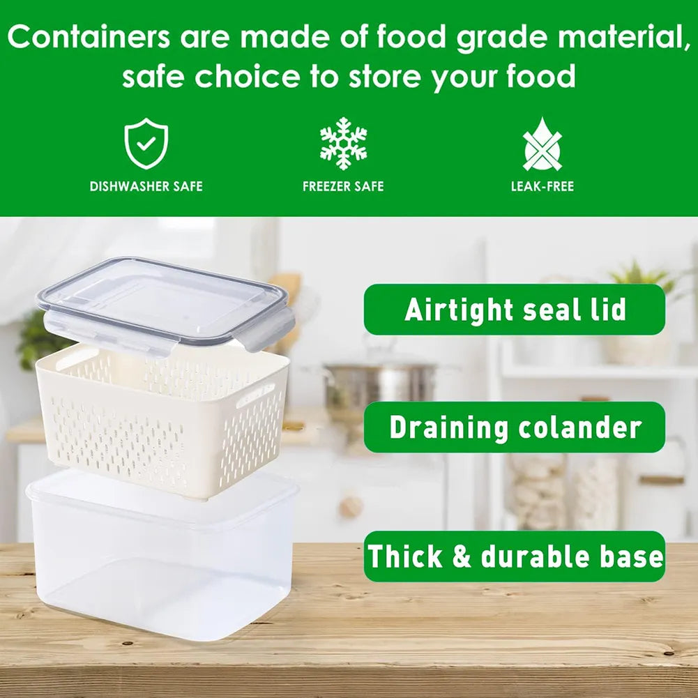 🥬 Fruit & Vegetable Storage Containers with Drain Baskets