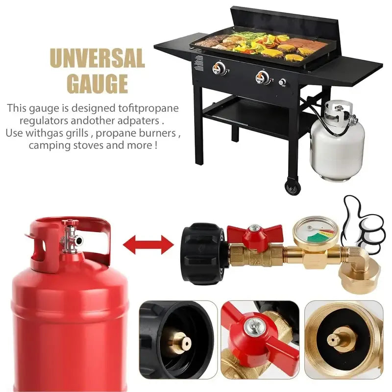 🔧 Propane Refill Adapter with Glow-in-the-Dark Gauge & Shut-Off Valve – QCC1 to 1lb Cylinder Converter for BBQ, Camping, Tailgating & Emergency Use