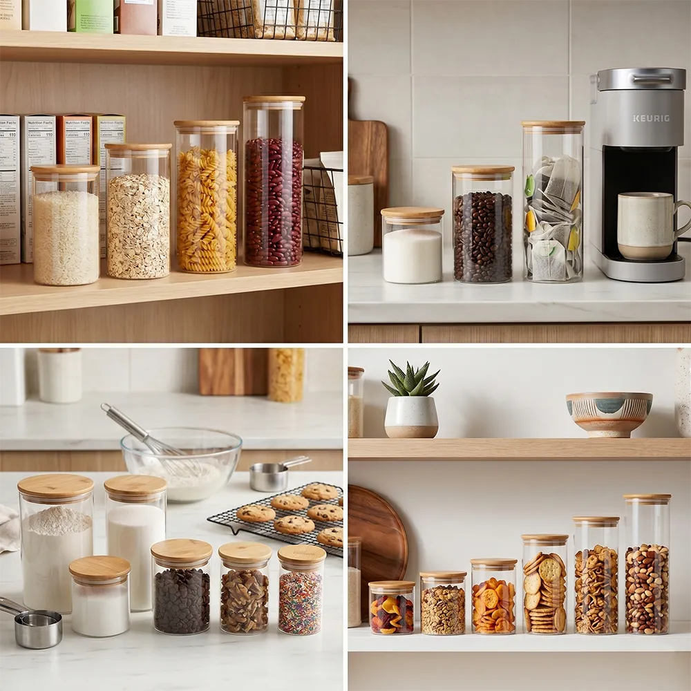 Glass Storage Jars with Airtight Bamboo Lids – Pantry & Kitchen Organizer Set🌾