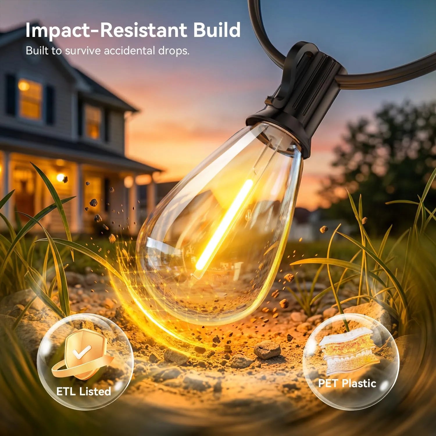 WarmGlow Shatterproof LED Outdoor String Lights