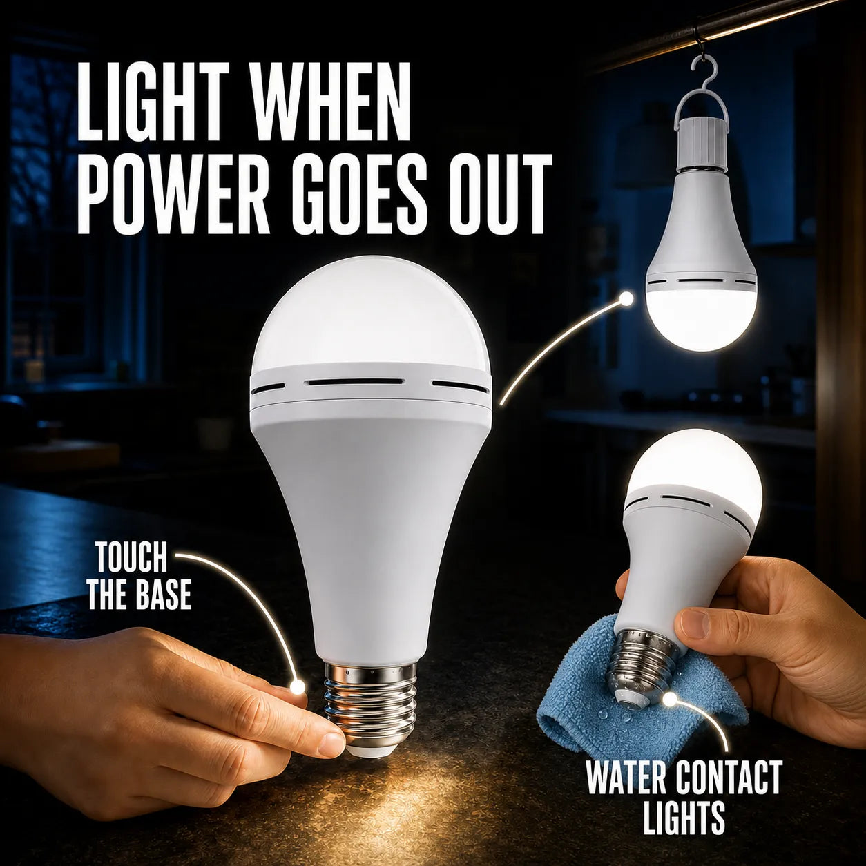 15W Rechargeable Emergency Light Bulb with Switch Hook