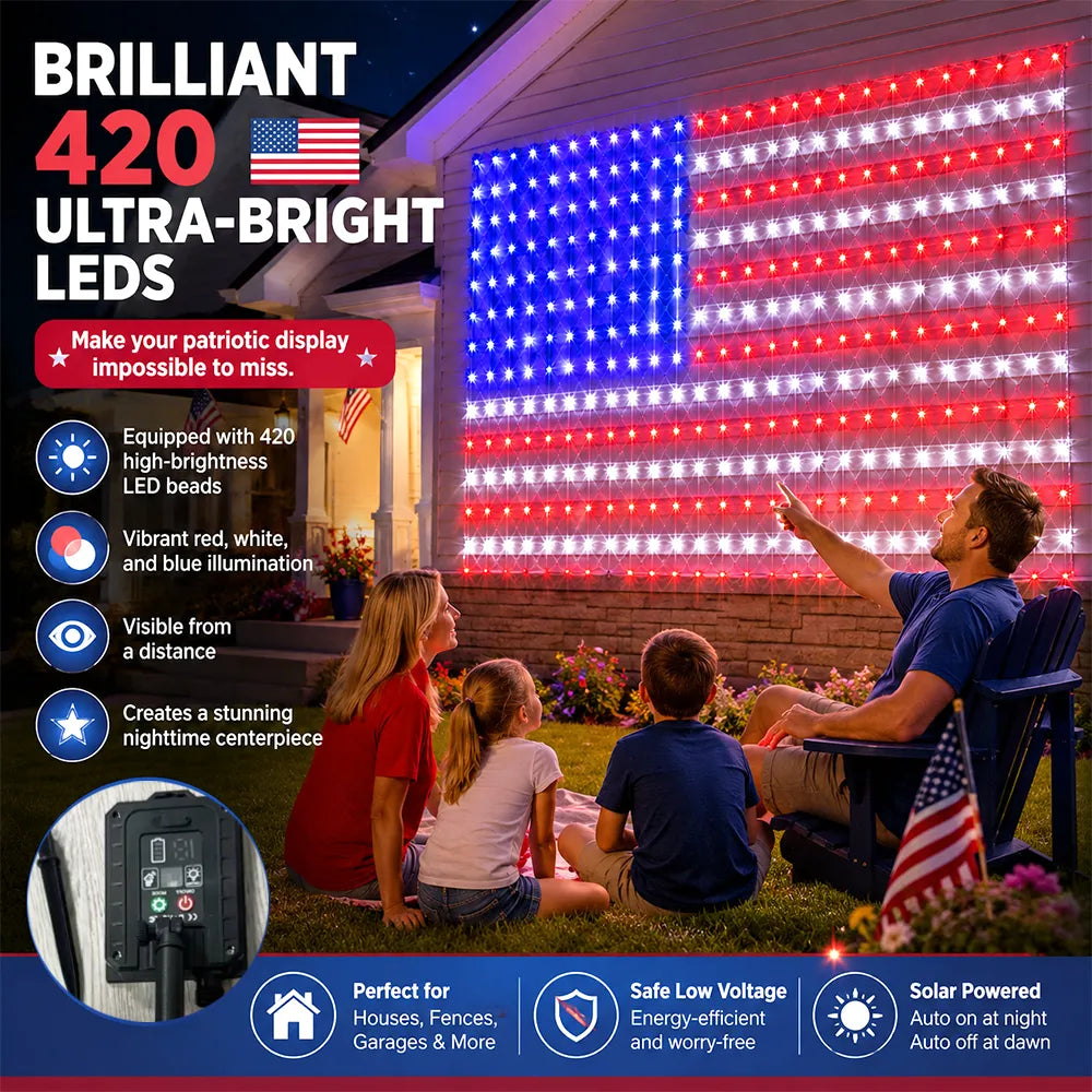 ❤️💙420 LED American Flag Light – Brilliant Patriotic Display for Every Celebration