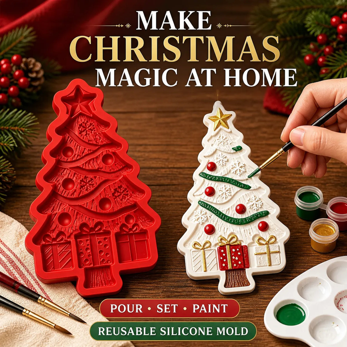 DIY Christmas Tree Silicone Mold for Paint-Your-Own Holiday Crafts