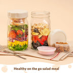Layered Glass Salad Jar with Separate Dressing & Topping Cups