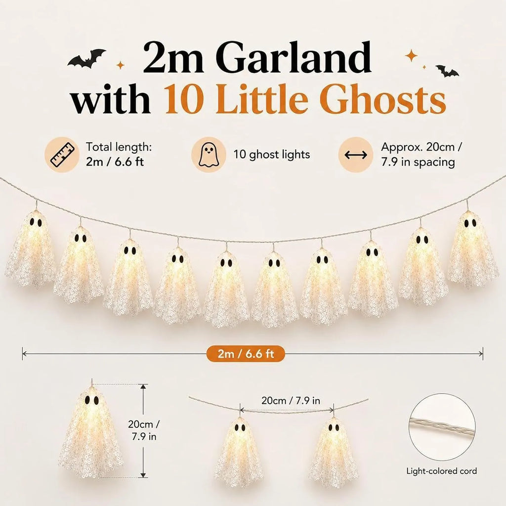 10-Piece Warm White Lace Ghost Garland Lights