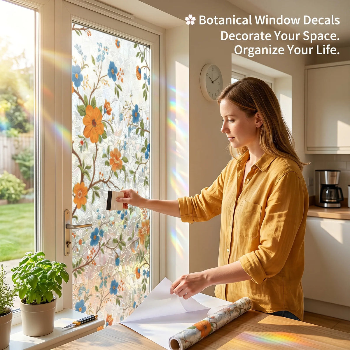 🌸 Botanical Window Decals + Magnetic Storage Shelf Set