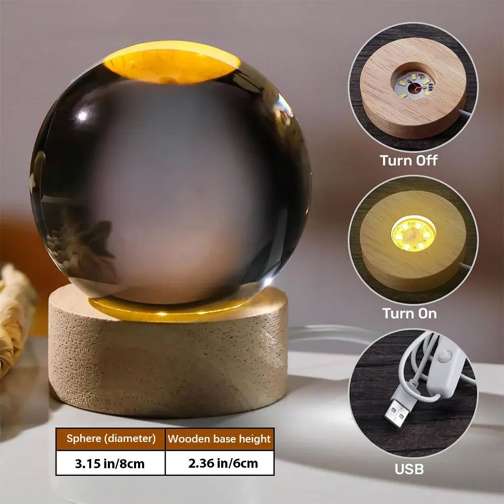 ✝️ Crystal Ball Night Light with Wooden Base