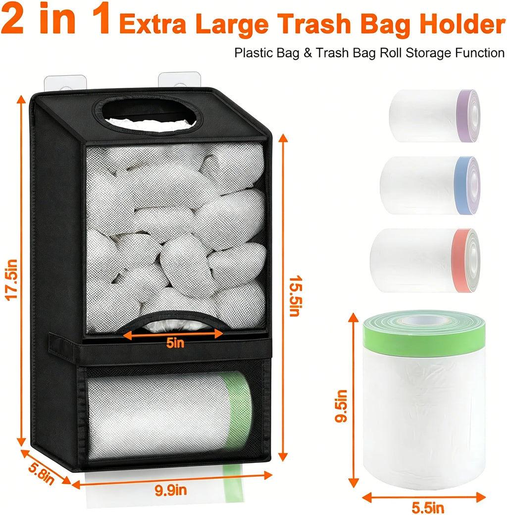 🛍️2-in-1 Hanging Storage Organizer — Large Capacity Plastic Bag & Trash Bag Dispenser