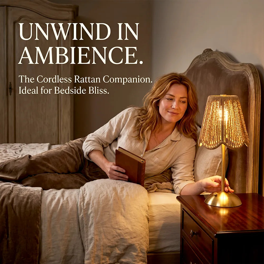 🌿Cordless Rattan Table Lamp – Rechargeable Boho LED Bedside Lamp