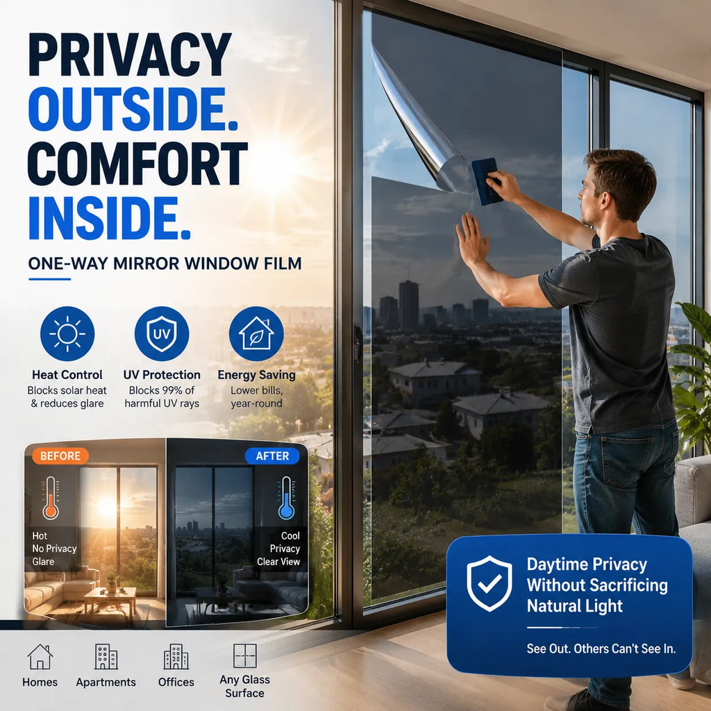☀️ One-Way Mirror Window Film – Heat Control & UV Protection