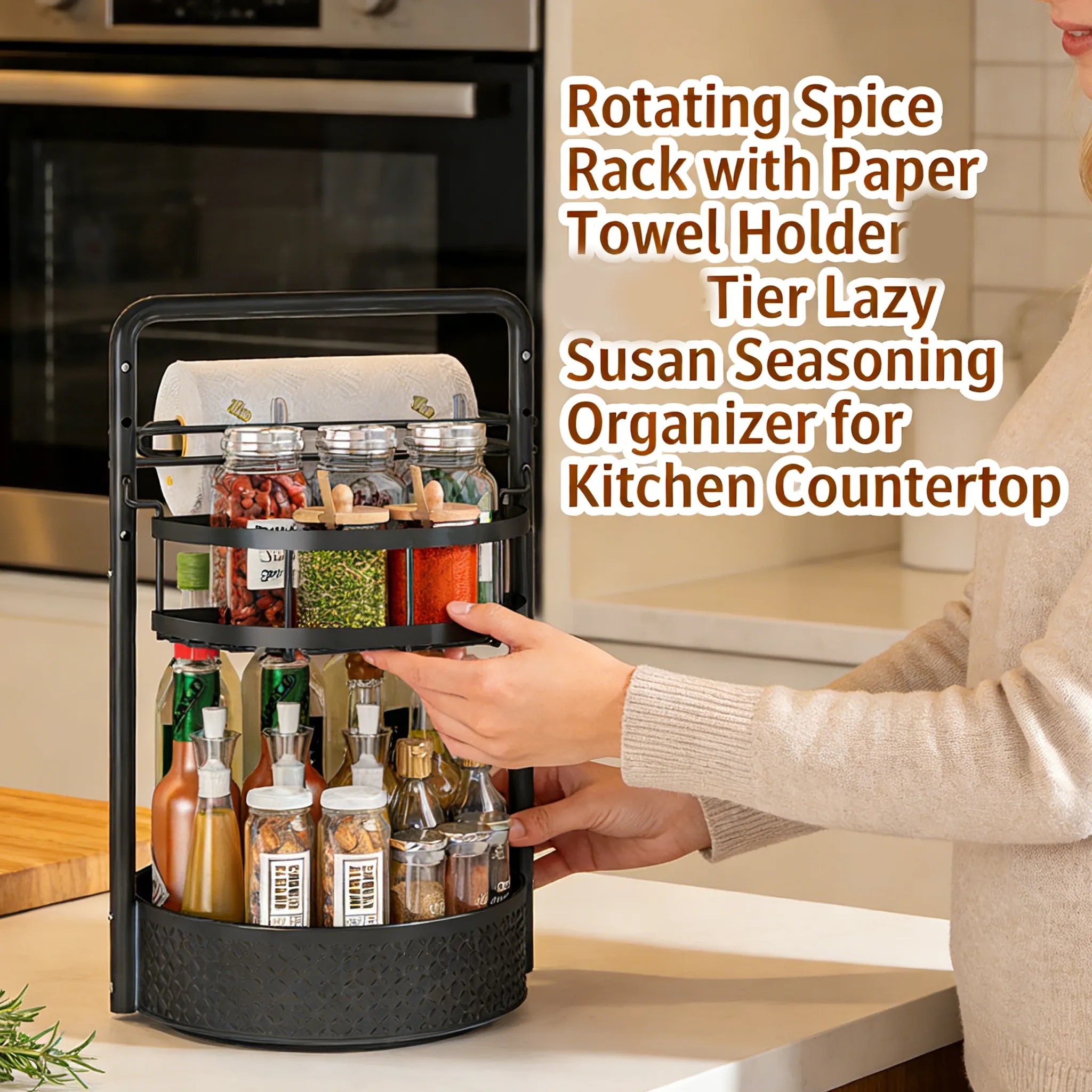 Rotating Spice Rack with Paper Towel Holder🧂🍳