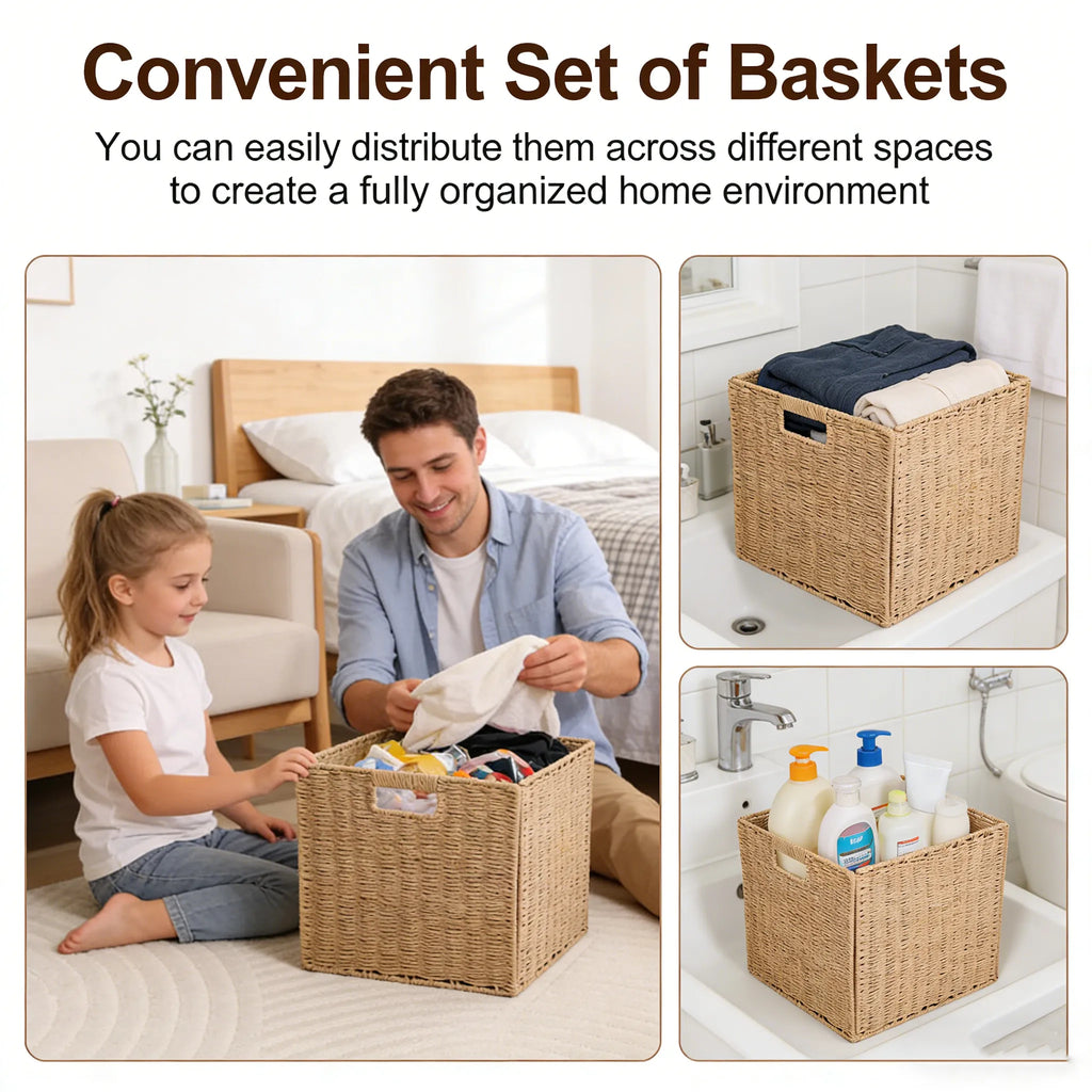 🧺Rustic style handwoven foldable square storage basket