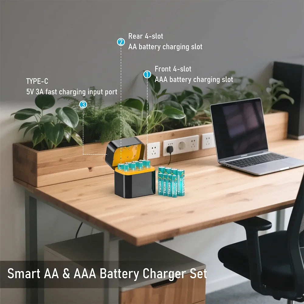 🔋 Portable Smart 8-Slot Rechargeable Battery Charger