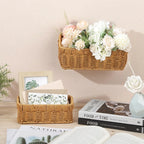 🌿 Bohemian Wall-Mounted Storage Basket – Imitation Rattan Design