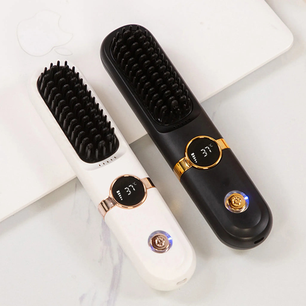 ✨ Wireless LCD Rechargeable Hair Straightener Brush