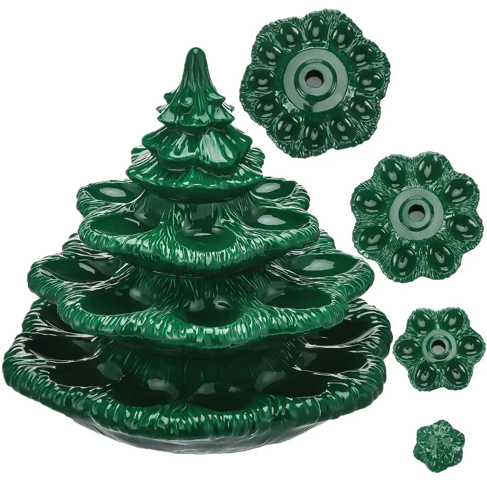 🎄 4-Tier Christmas Tree Shaped Deviled Egg Tray – Holds 26 Slots, Stackable Ceramic Serving Platter 🎄