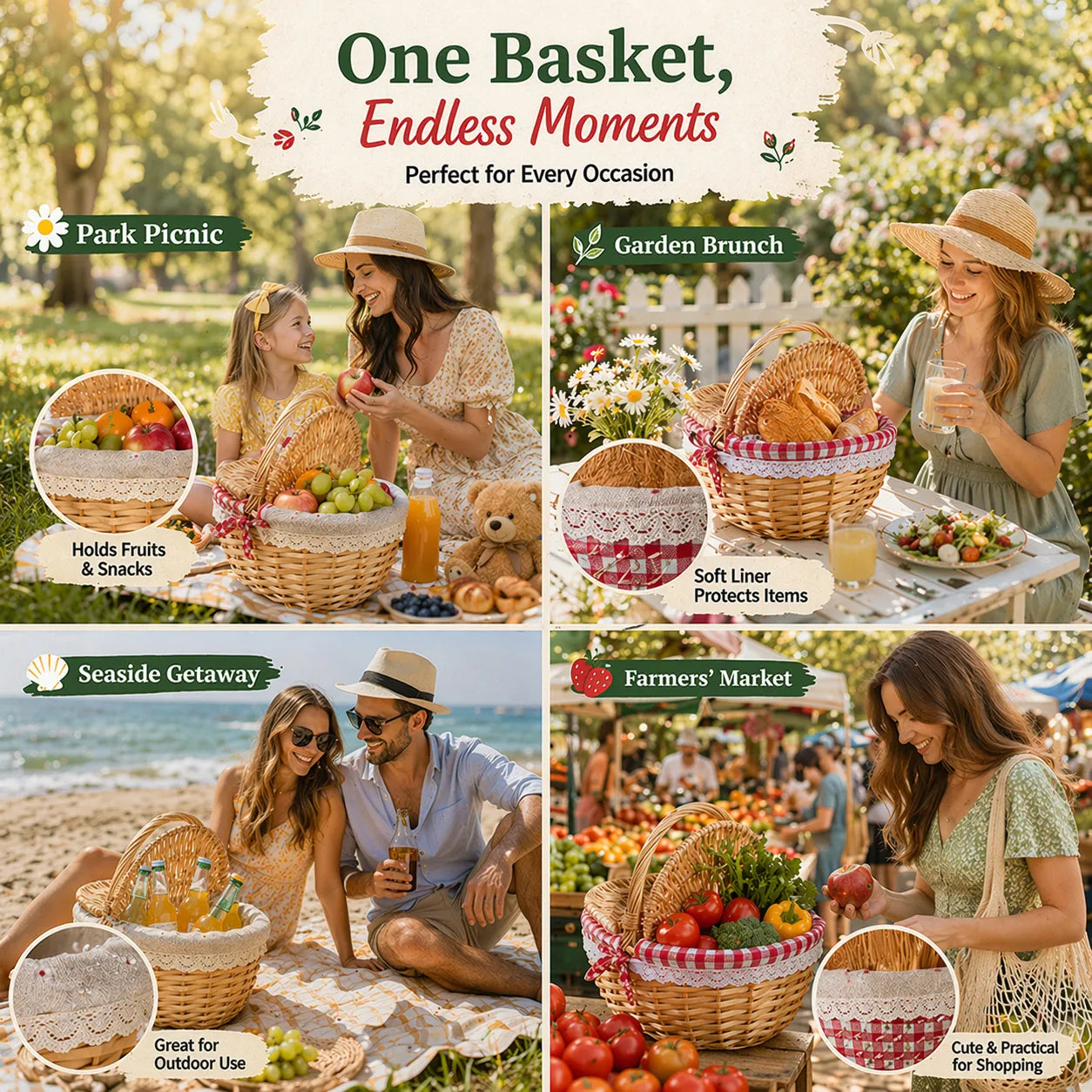 🧺 Handwoven Picnic Basket 🍎