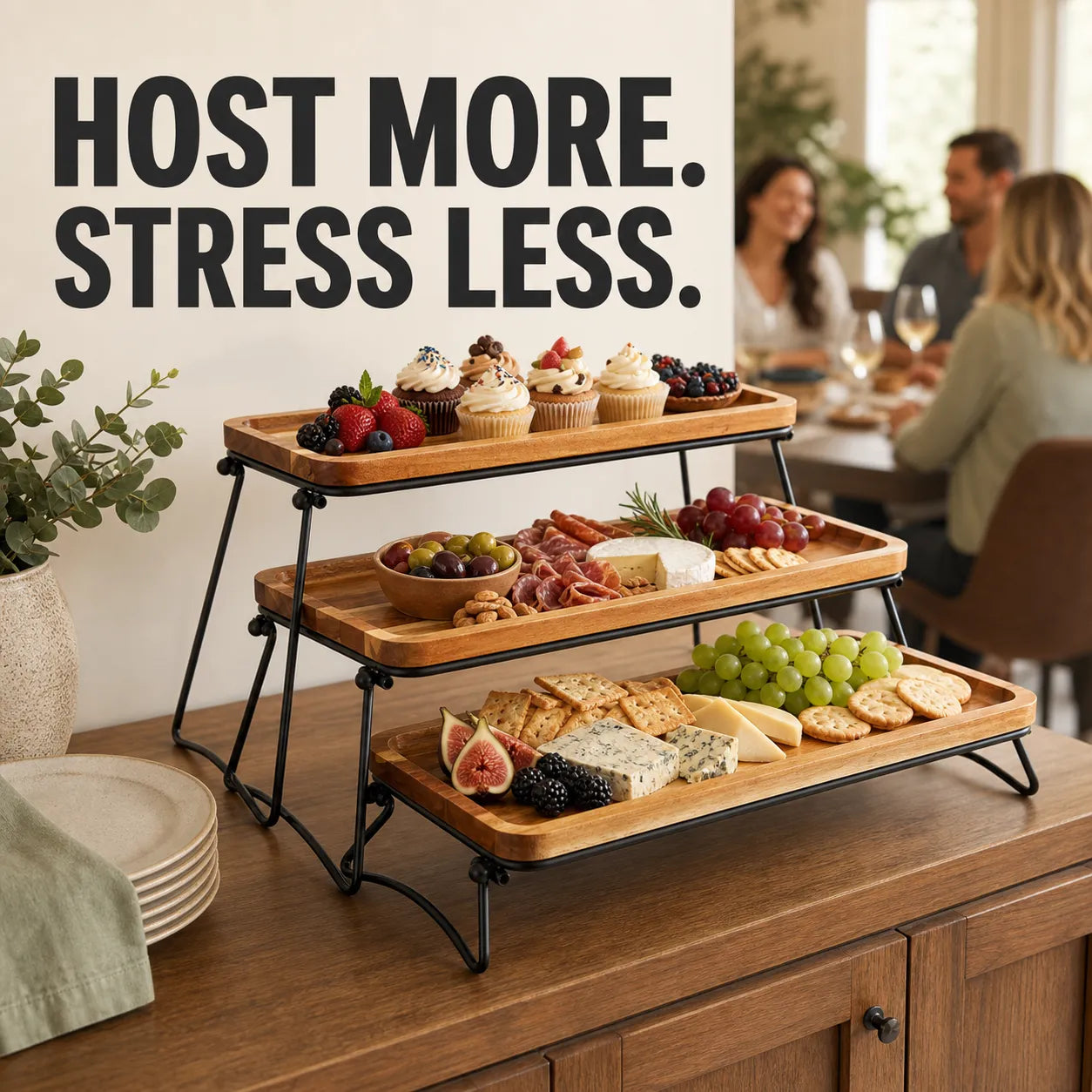 3-Tier Acacia Wood Cupcake & Serving Stand