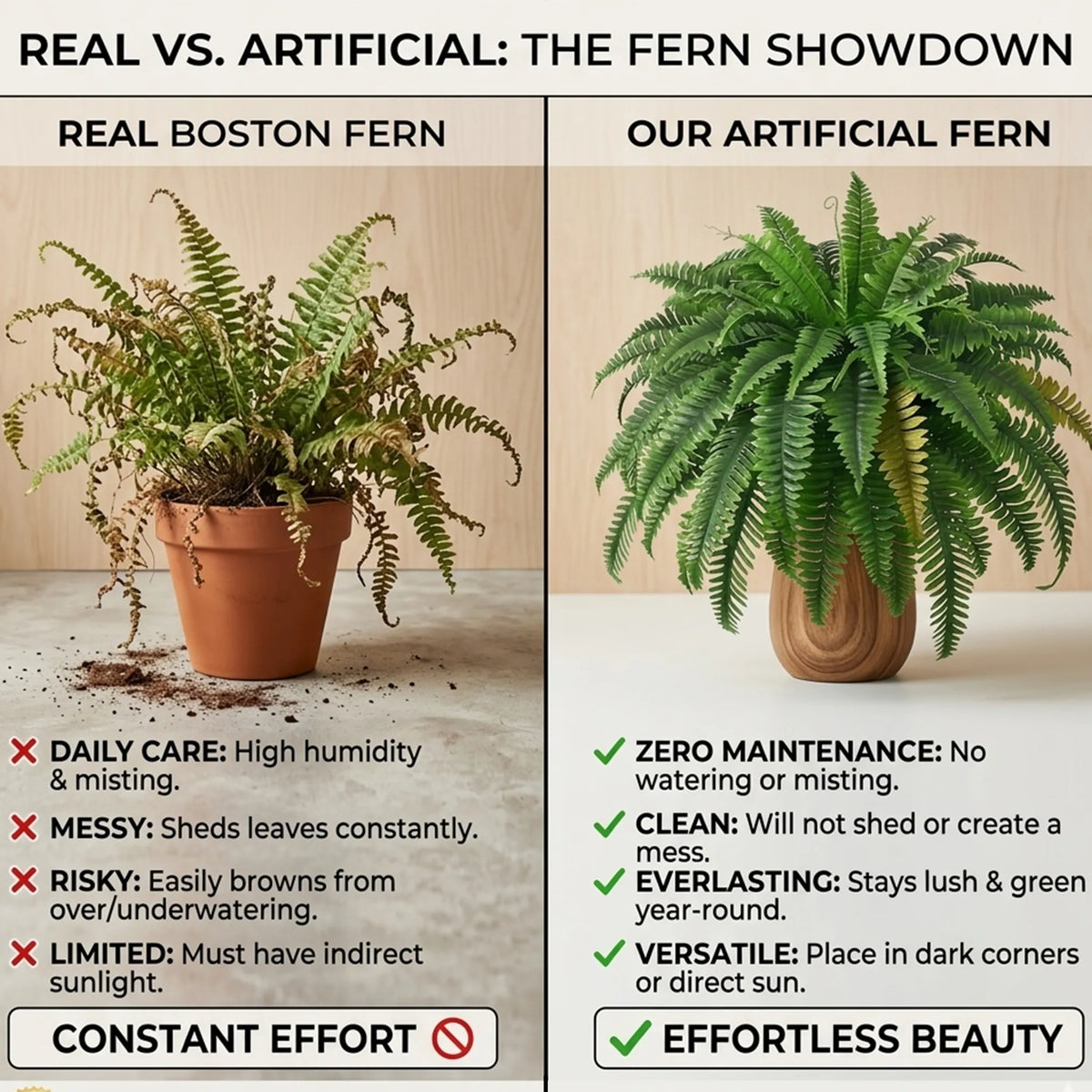 🌿23.62-Inch Artificial Boston Ferns – Realistic Faux Hanging Greenery