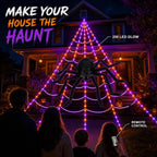 250-LED Purple & Orange Spider Web Lights with Giant Furry Spider