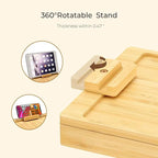 Adjustable Couch Armrest Tray Table with 360° Rotating Stand & Hidden Storage
