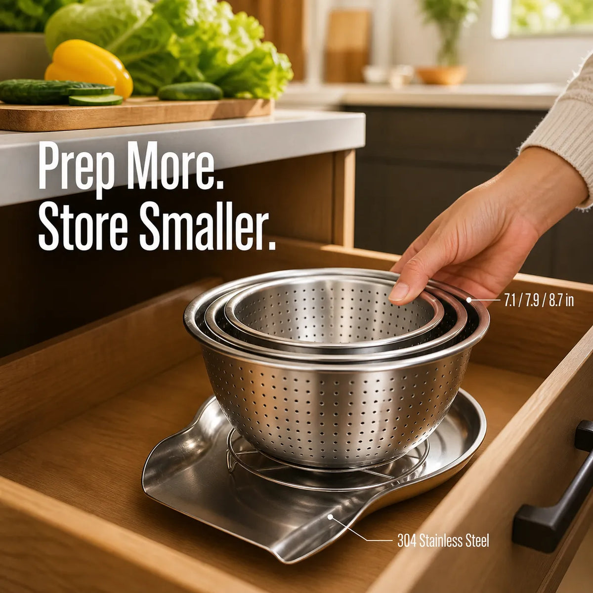 Stainless Steel Sink-Side Colander & Drain Tray Kit