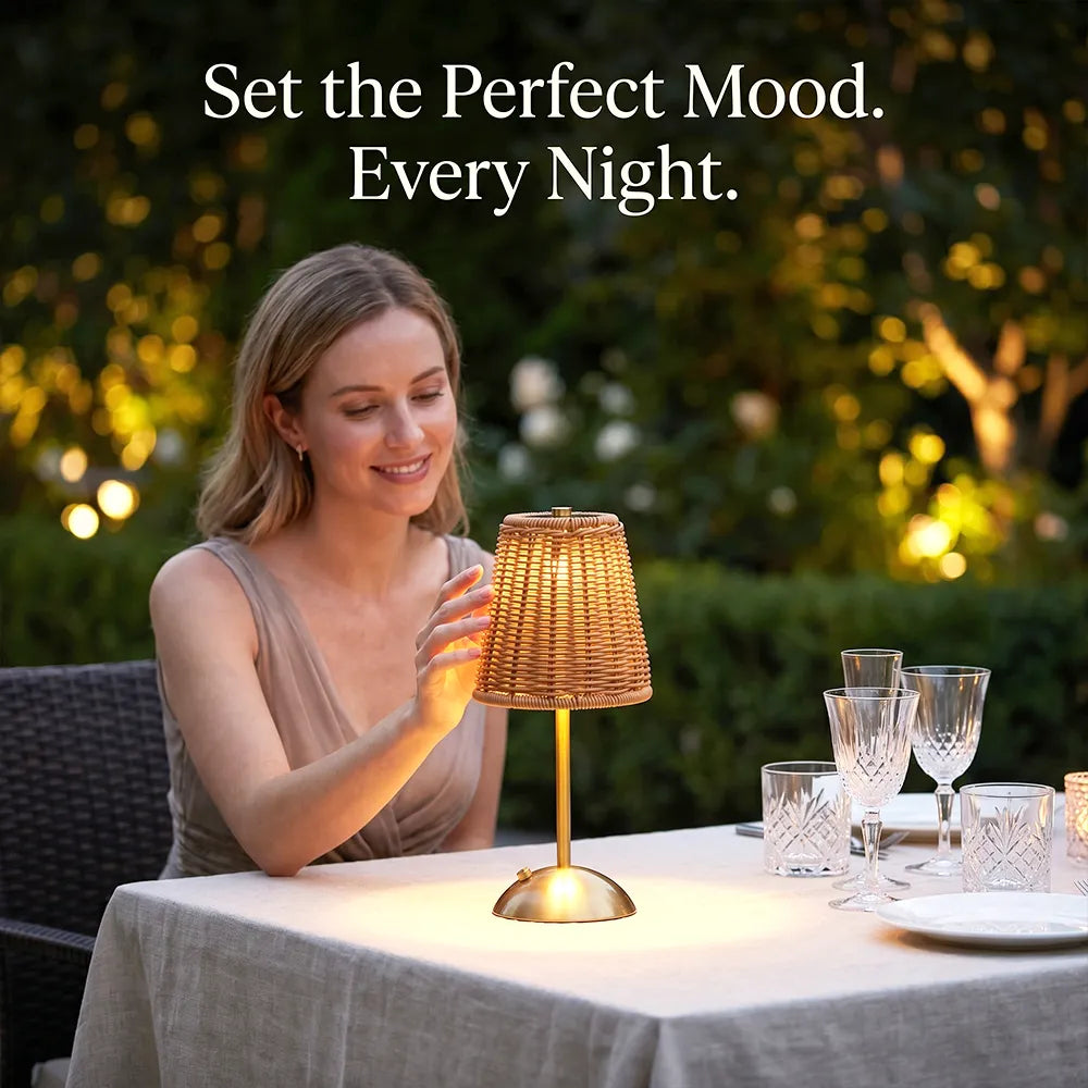 🌿Cordless Rattan Table Lamp – Rechargeable Boho LED Bedside Lamp