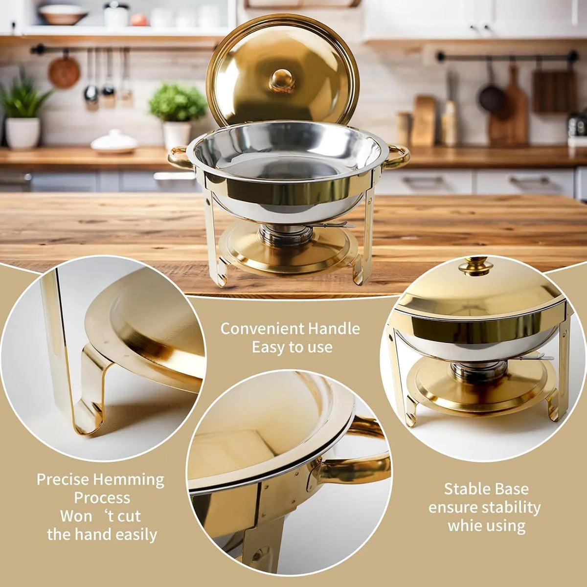 ✨ 5QT Round Stainless Steel Chafing Dish Set