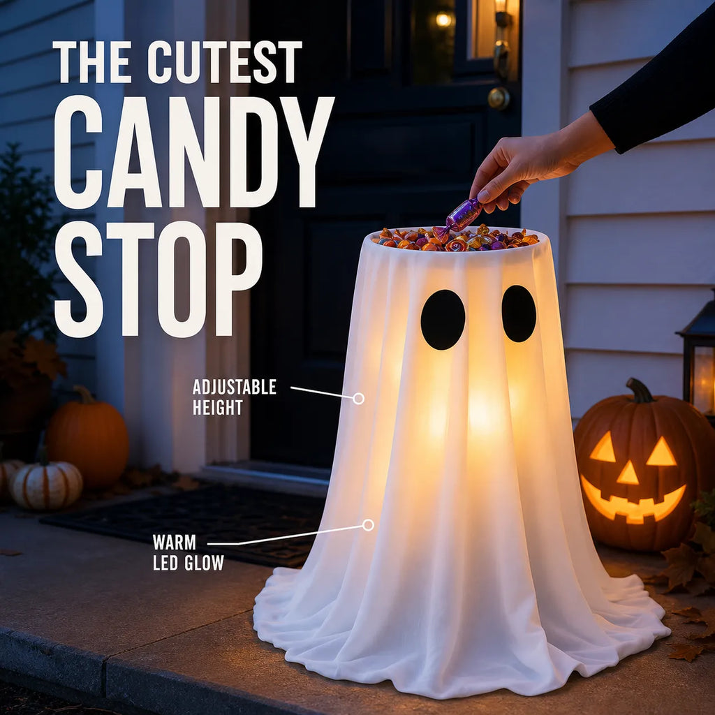 Adjustable Light-Up Ghost Candy Bowl Stand for Halloween