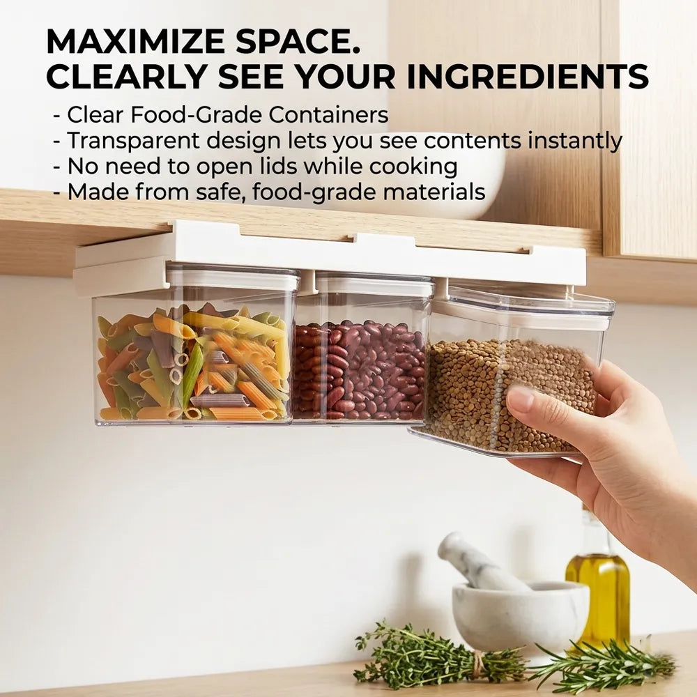 🧂 Under Cabinet Spice Rack with 3 Airtight Hanging Jars