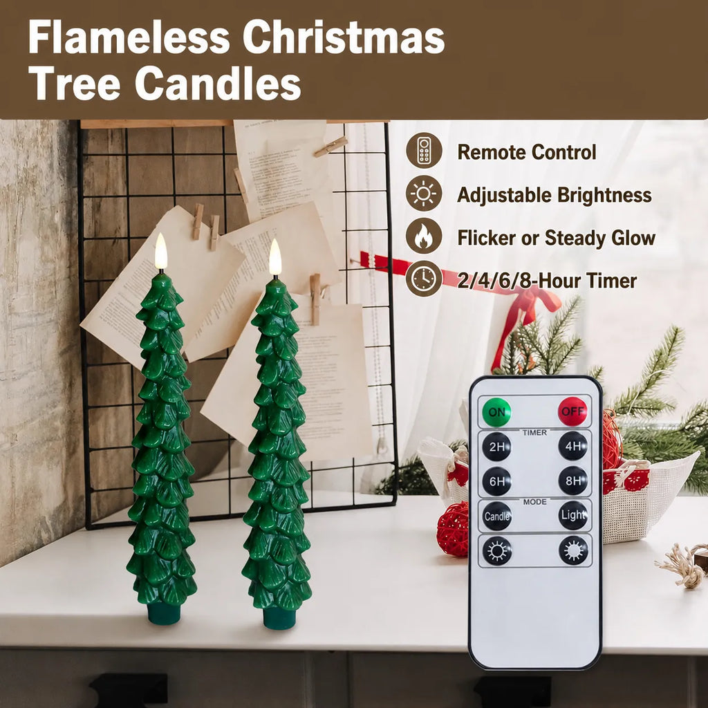 Remote-Controlled Real-Wax Christmas Tree Candles – 2-Piece Set