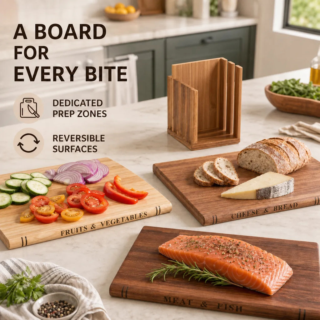 Book-Style Solid Wood Cutting Board Set with Stand