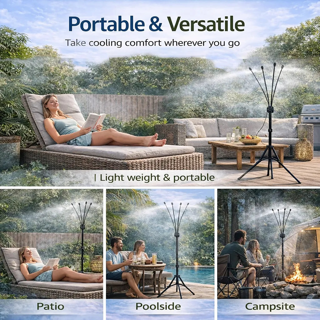 🌡 Portable Misting System – Cools by 20°F, No Electricity Needed 💧