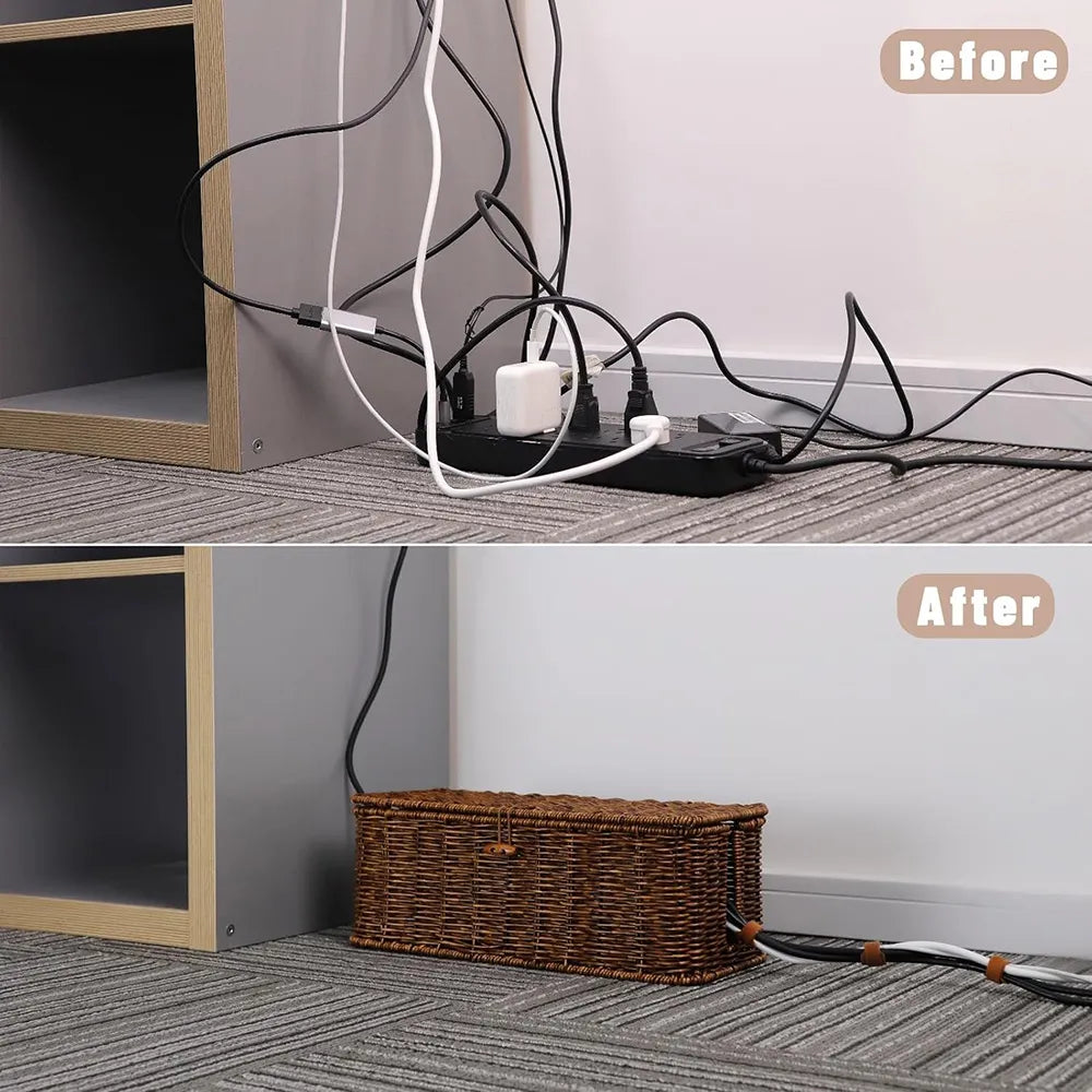 🧺 Handmade Rattan Cable Management Box