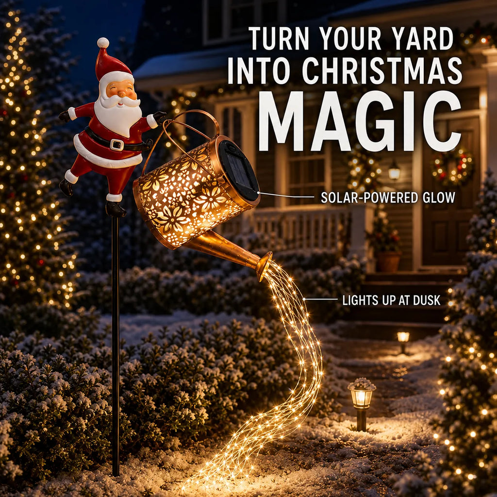 Santa Solar Watering Can Christmas Garden Light