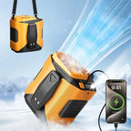 4-in-1 Wearable Waist Fan with Power Bank & LED Light – Hands-Free Cooling for Outdoor Work, Camping & Travel