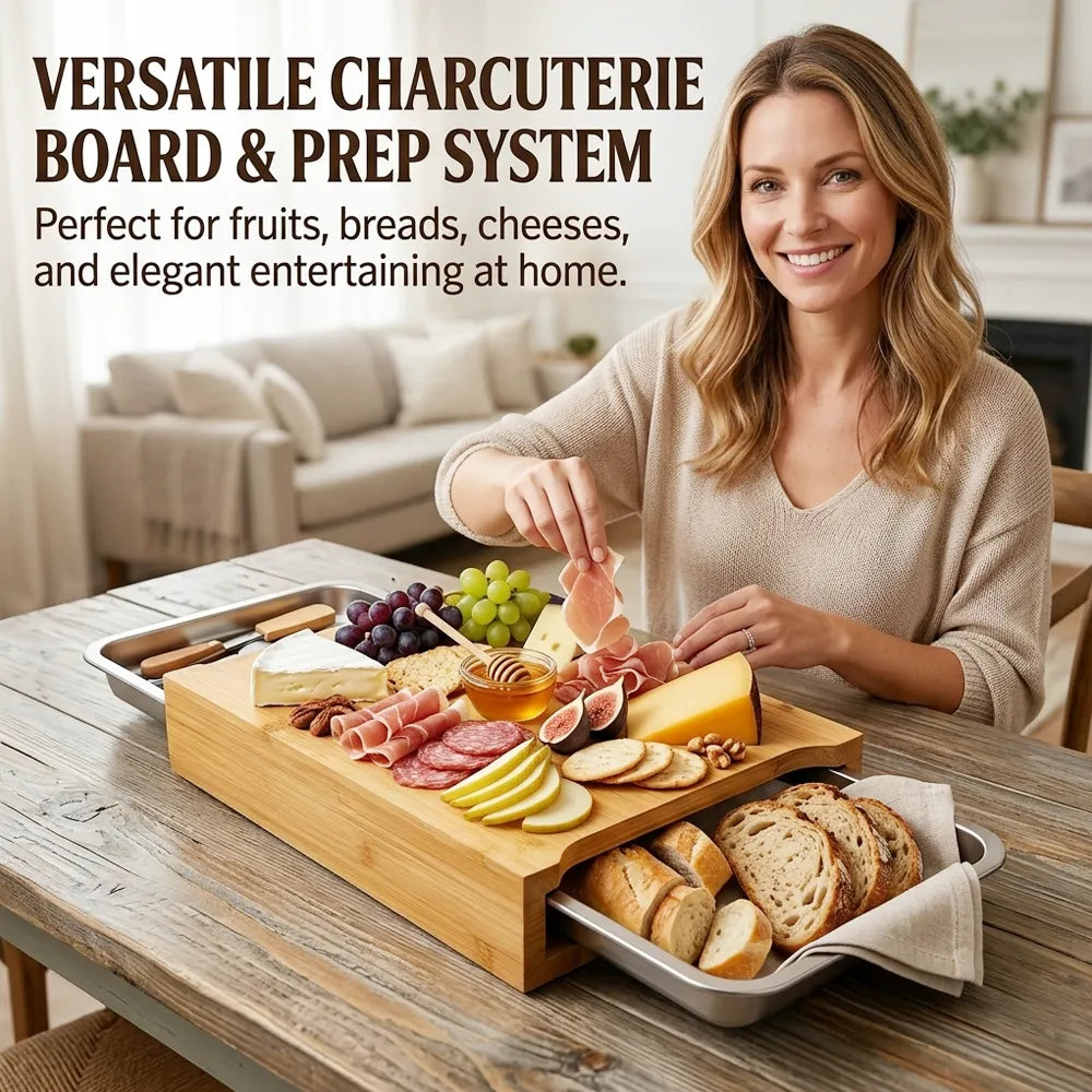 🥦Wooden Cutting Board with Slide-Out Trays