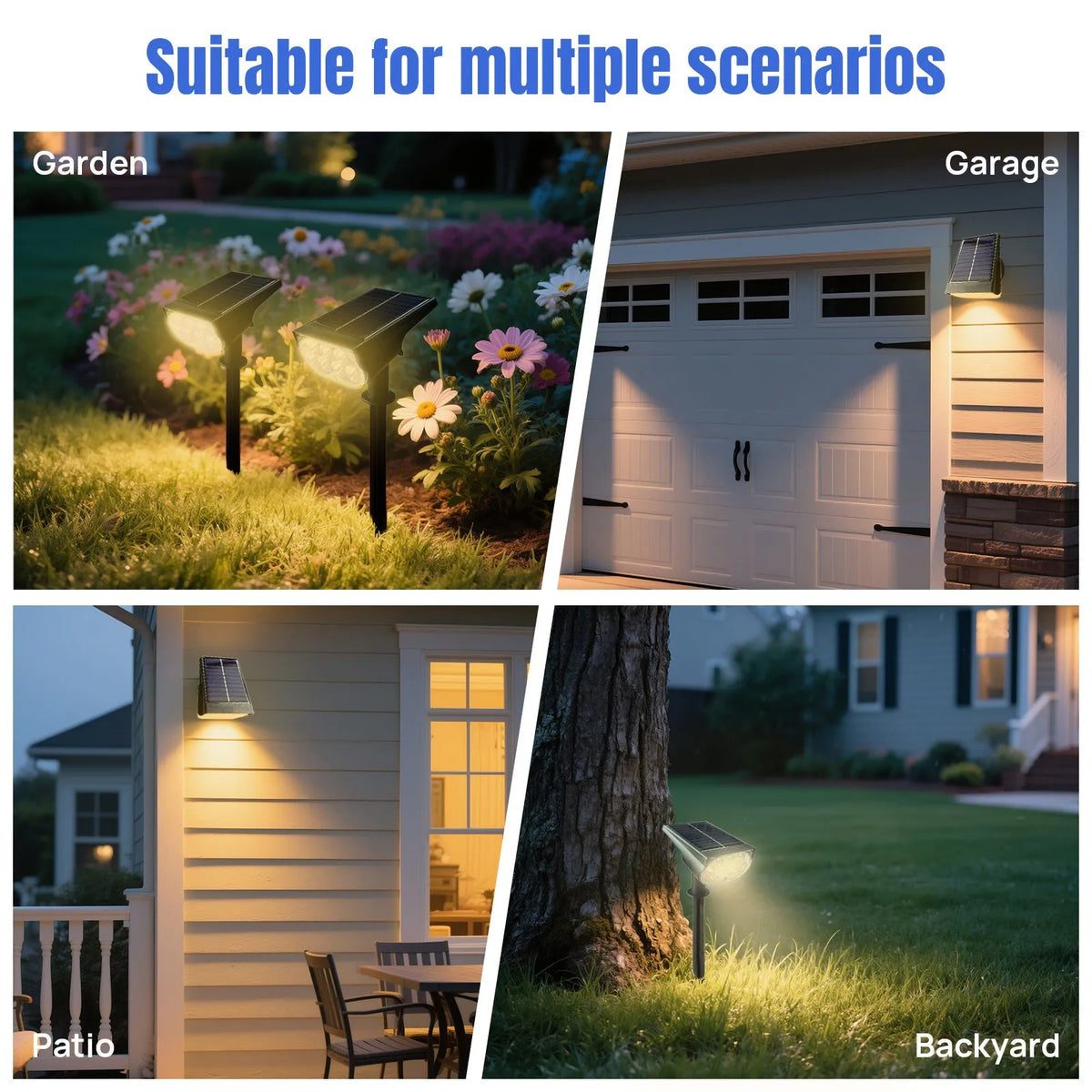 7-LED Solar Landscape Spotlights — 2-Pack Ground-Stake Wall Wash Lights