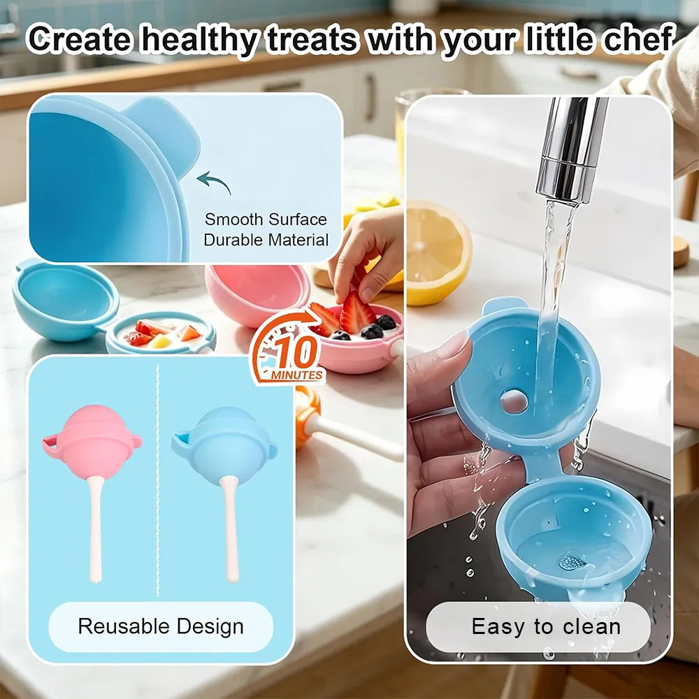 🍭 Silicone Lollipop Ice Cream Mold Set – DIY Reusable Popsicle Maker