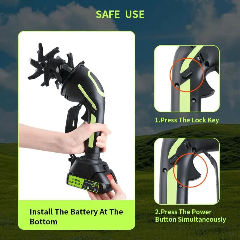 2-in-1 Cordless Tiller & Cultivator with Extension Pole