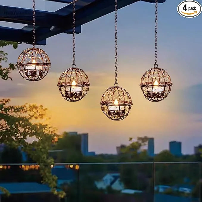 🌙 Solar Hanging Tea Light Lanterns – Add Sparkle to Your Evenings